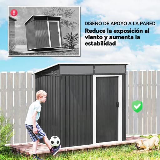 Caseta de Jardín Metálica con Puerta Corredera Ventanas y Ventilación para Almacenaje Exterior 195x122x159/182 cm Gris [6]