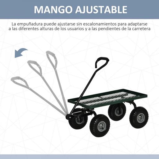 Carrito de Jardín con Manija Acolchada y 4 Ruedas Grandes Estructura de Acero Carga 150 kg 94x48,5x100 cm Verde y Negro [1]