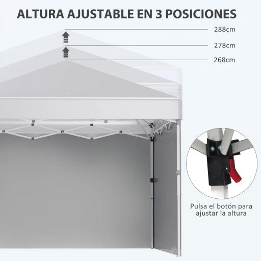 Carpa Plegable Pop-up 3x3 m con 2 Paredes Laterales Anti-UV Altura Ajustable Sacos de Arena y Bolsa de Transporte Blanco [5]