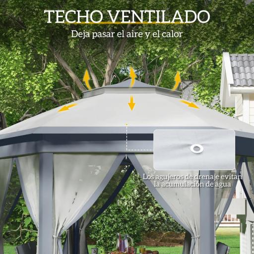 Carpa Plegable 4x3,4 m con Doble Techo 6 Mosquiteras Extraíbles y Bolsa de Transporte Anti-UV Gris [6]
