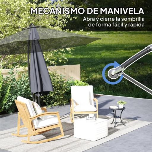 Parasol de Jardín Excéntrico Sombrilla con Funda para Sombrilla Protección UV 50+ y Base Cruzada Ø290x243 cm Gris Oscuro [8]