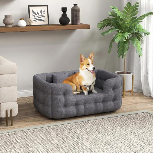 Cama para Mascotas con 2 Almohadas Colchón para Perros Antideslizante con Funda Extraíble y Lavable 90x60x35 cm Gris