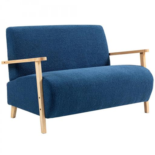 Sofá de 2 Plazas Tapizado en Borreguito 118 cm con Acolchado Grueso Reposabrazos y Patas de Madera Azul Oscuro [9]
