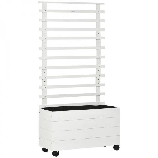 Jardinera con Enrejado de Madera Maciza Soporte con 4 Ruedas Celosía y Malla Geotextil 76x30x155 cm Blanco [8]
