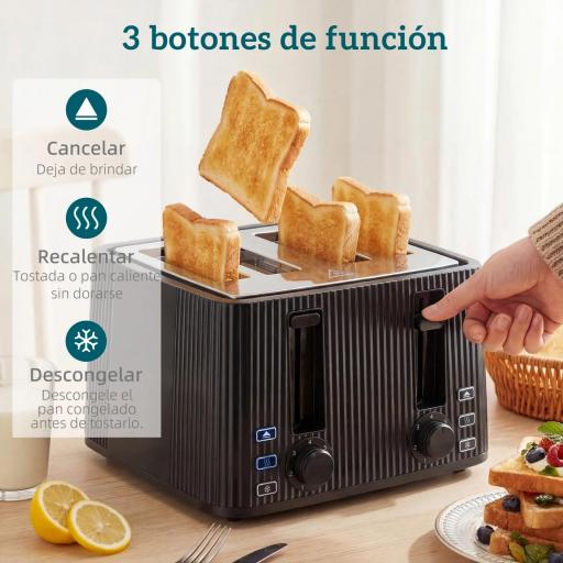 Tostadora 4 Ranuras Anchas 7 Niveles de Tostado Función Descongelar Recalentar y Cancelar Bandeja Extraíble Negro [6]
