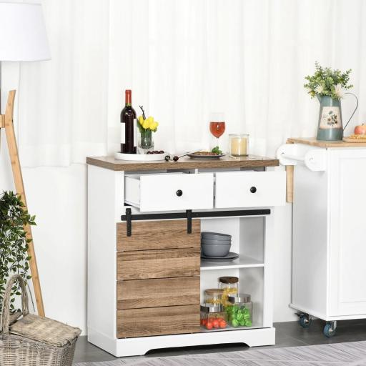 Mueble de Cocina con Puerta Corredera de Granero Botellero Cajones y Estantes para Comedor Salón 80x39x86 cm Blanco [6]