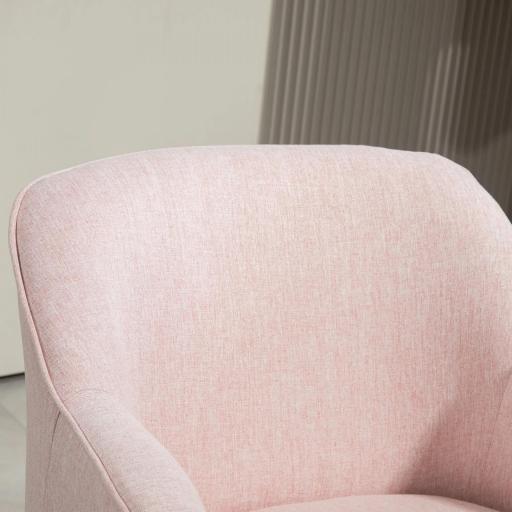 Butaca de Salón Moderna Sillón Individual Tapizado en Lino con Patas de Madera Carga 120 kg 64,5x65x79,5 cm Rosa [7]