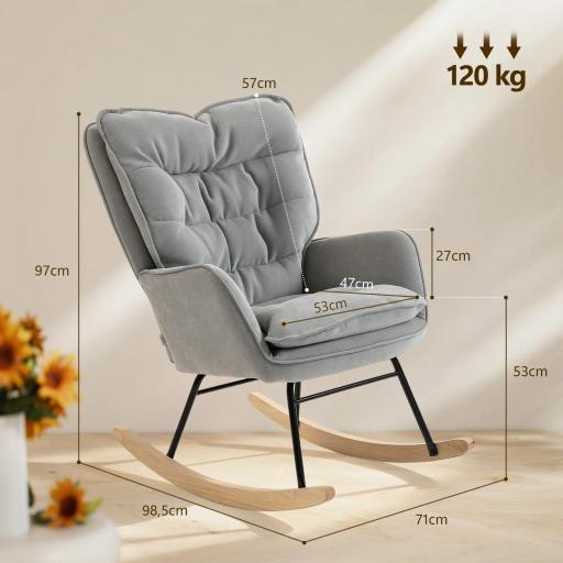 Silla Mecedora con Patas de Madera de Haya y Reposabrazos Mecedora para Lactancia Carga 120 kg para Dormitorio Gris [1]
