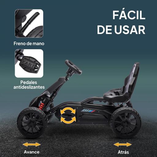 Kart a Pedales para Niños 3-8 Años con Asiento Regulable en 4 Posiciones y Ruedas de EVA 100x58x58,5 cm Negro [2]