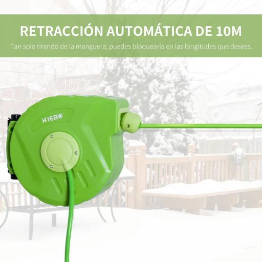 Carrete para Manguera Enrollable Carro de Manguera de Jardín 10m Roll-up Automático con Pistola de Pulverización [5]