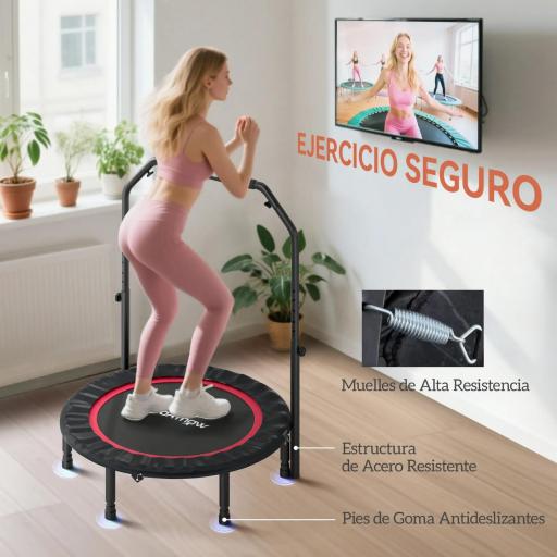 Cama Elástica Plegable Ø102 cm con Mango Ajustable Marco de Acero para Entrenamiento Piernas Cuerpo Rojo y Negro [3]