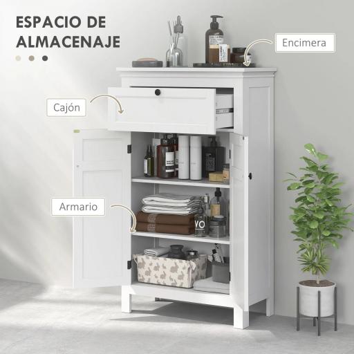 Mueble de Baño Columna de Baño con Cajón 2 Puertas y Estantes Ajustables Armario de Baño Moderno 60x30x102,5 cm Blanco [7]