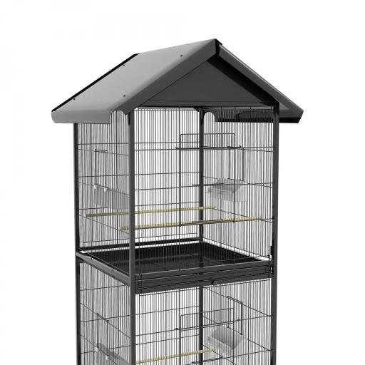 Jaula para Pájaros Grande de 2 Pisos Convertible en Sola Jaula con Ruedas Comederos 4 Perchas 78x75x168 cm Negro [6]