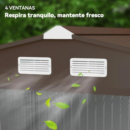 Cobertizo de Jardín 4,9 m² 277x195x192 cm con 2 Puertas Corredizas Base Refuerzo (Suelo NO Incluido) Amarillo [6]