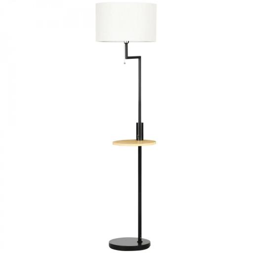 Lámpara de Pie con Mesita Auxiliar y Pantalla de Lino Interruptor de Cadena y Cargador USB Ø40x170 cm Natural [9]