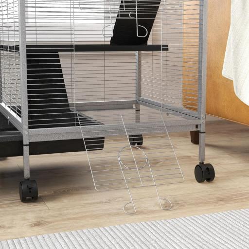 Jaula para Animales Pequeños con Ruedas 2 Puertas 3 Rampas Hamaca Colgante y Bandeja Extraíble 52x52x113,5cm Gris [6]