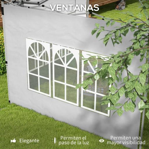 Paredes Laterales para Carpa de 3 x 3 / 3 x 4 m 2 Paneles de Tela Oxford de 295x195 cm con Ventana para Fiestas Gris [4]