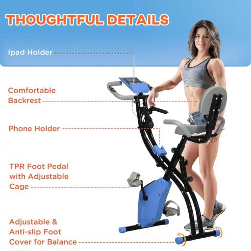 Bicicleta Estática Plegable con Respaldo 8 Niveles de Resistencia Volante Pantalla LCD Pulsómetro y Sillín Ajustable [6]