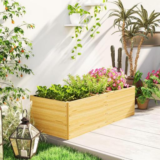 Jardinera de Madera con 3 Zonas de Cultivo y Forro Ideal para Verduras Hierbas y Flores 140x60x40cm Natural [6]