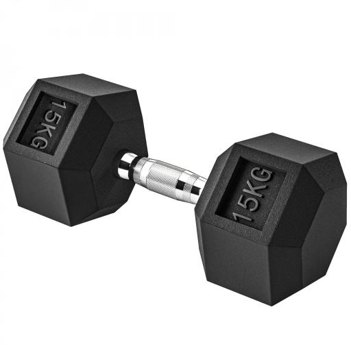 Mancuerna Hexagonal 15 KG con Barra de Conexión Metálica para Entrenamiento en Casa Gimnasio Oficina Negro y Plata [9]