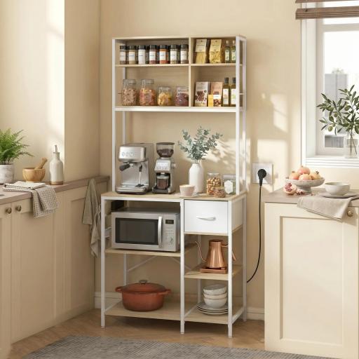 Estantería de Cocina Soporte de Microondas con Estantes y 6 Ganchos para Espacios Reducidos 80x40x181 cm Roble [8]
