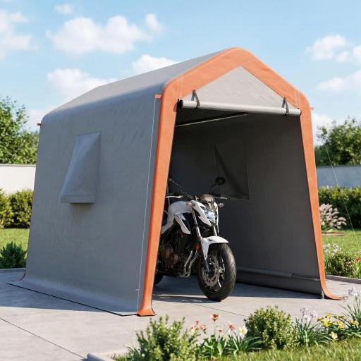 Carpa Garaje Portátil 2,4x1,8 m para Coche Impermeable con Puerta Enrollable con Cremallera Ventanas UPF30+ Gris Claro [0]