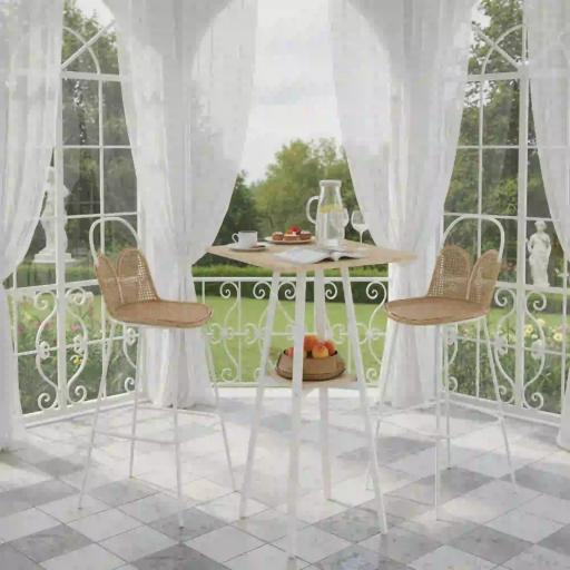 Mesa Alta Cocina Cuadrada con Estante para 2 Personas Patas de Metal 55x55x95 cm Madera Natural y Blanco [7]