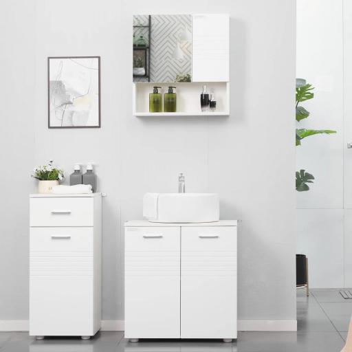 Armario Auxiliar de Baño Mueble de Baño de Suelo con Puerta Cajón y Estante Ajustable para Salón 35x30x77,5 cm Blanco [6]