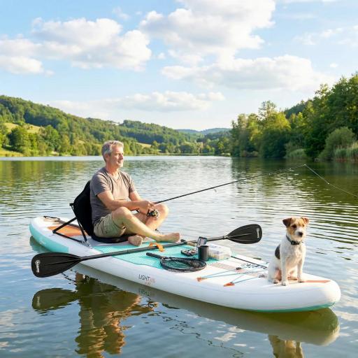 Tabla Paddle Surf Hinchable SUP Extra Largo de 335 cm con Asiento Remo Convertible Aletas Bomba y Mochila Carga 180 kg [5]