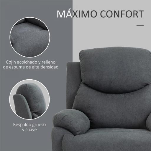 Sillón Reclinable Manualmente 150 Grados con Reposabrazos y Reposapiés Acolchado Grueso de Esponja Soporta hasta 150 kg 97x96x105,5 cm Gris [3]