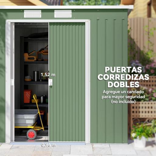 Cobertizo de Jardín 213x130x172 cm Caseta de Exterior Metálica para Almacenamiento de Herramientas Verde Oliva [3]