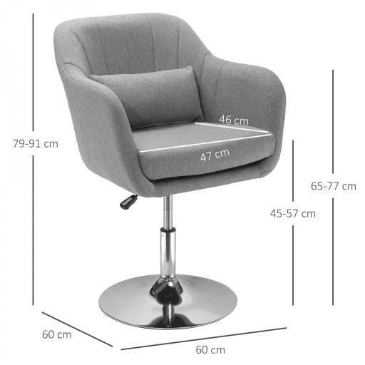 Sillón para Salón Giratorio 360° con Altura Ajustable Respaldo Envolvente Reposabrazos y Cojín 60x60x79-91 cm Gris [1]