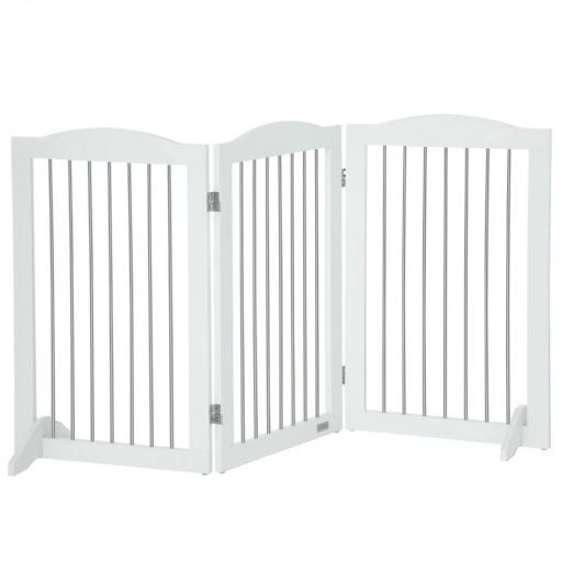 Barrera de Seguridad para Perros para Escaleras y Puertas Diseño Plegable y Pies de Apoyo 154x30x80 cm Blanco [9]