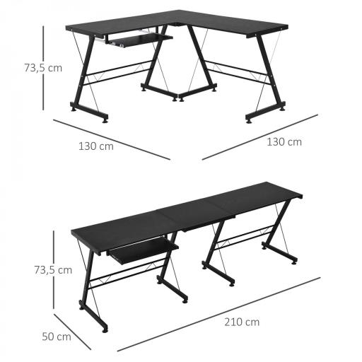 Mesa de Ordenador PC Escritorio para Oficina Hogar 2 Tipos Mesa Esquinera Forma L 130x130x73,5 cm Escritorio Recta Marco Acero [1]
