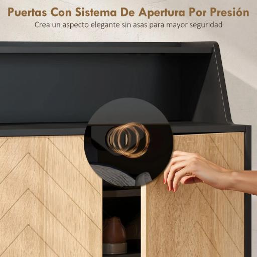 Zapatero Entrada Recibidor con 2 Puertas Estantes Ajustables y Compartimento Abierto 75x35x104 cm Negro y Natural [6]