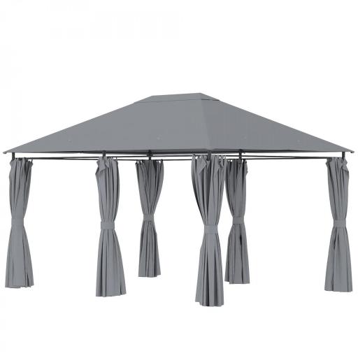Cenador de Jardín 4x3 m con 6 Paredes Laterales 8 Orificios de Drenaje y Marco de Acero para Fiestas Patio Gris [5]