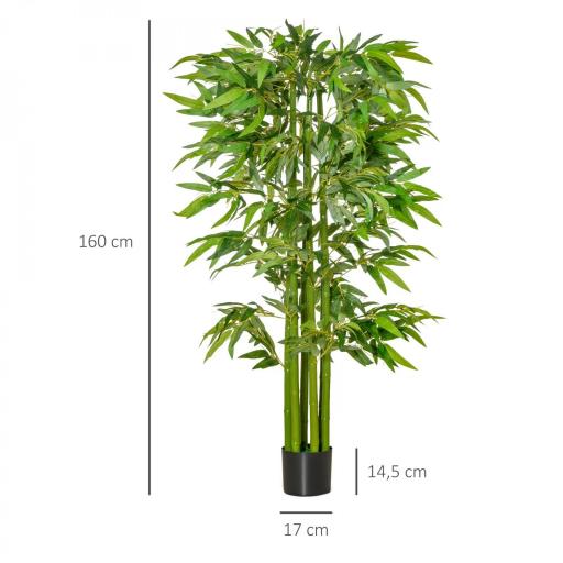 Árbol de Bambú Artificial Planta Artificial con 975 Hojas y Maceta Decorativa para Hogar Salón 160 cm Verde [1]
