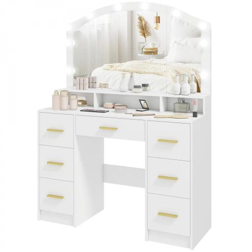 Tocador de Maquillaje con Luces LED de 3 Colores Tocador con Espejo 7 Cajones y 3 Compartimentos Blanco [9]