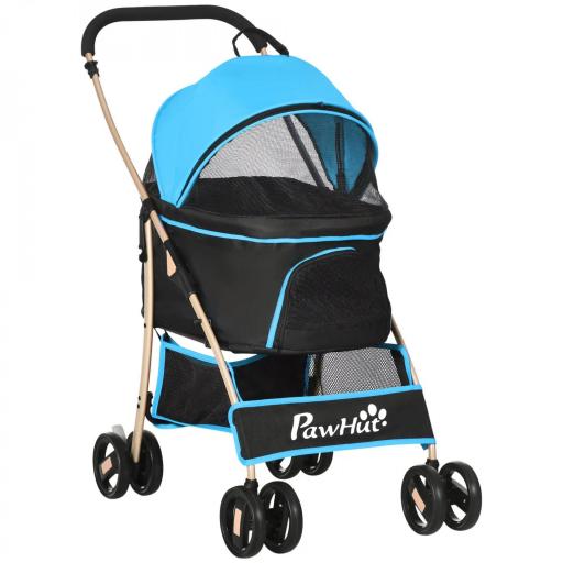 Carrito para Perros Pequeños 3 en 1 con Vagón Desmontable Cesta de Almacenaje Correas de Seguridad y Cojín Azul [9]