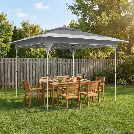 Carpa Plegable 3,5x3,5 m Pop-up con Altura Ajustable 3 Niveles Doble Techo Cierre Central y Bolsa UPF50+ Gris