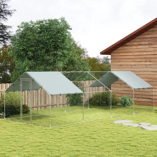 Gallinero para Exterior Grande de Acero Galvanizado 6,8x3x1,9 m 20,4 m² con Cubierta Tela Oxford y Cerradura Plata [6]