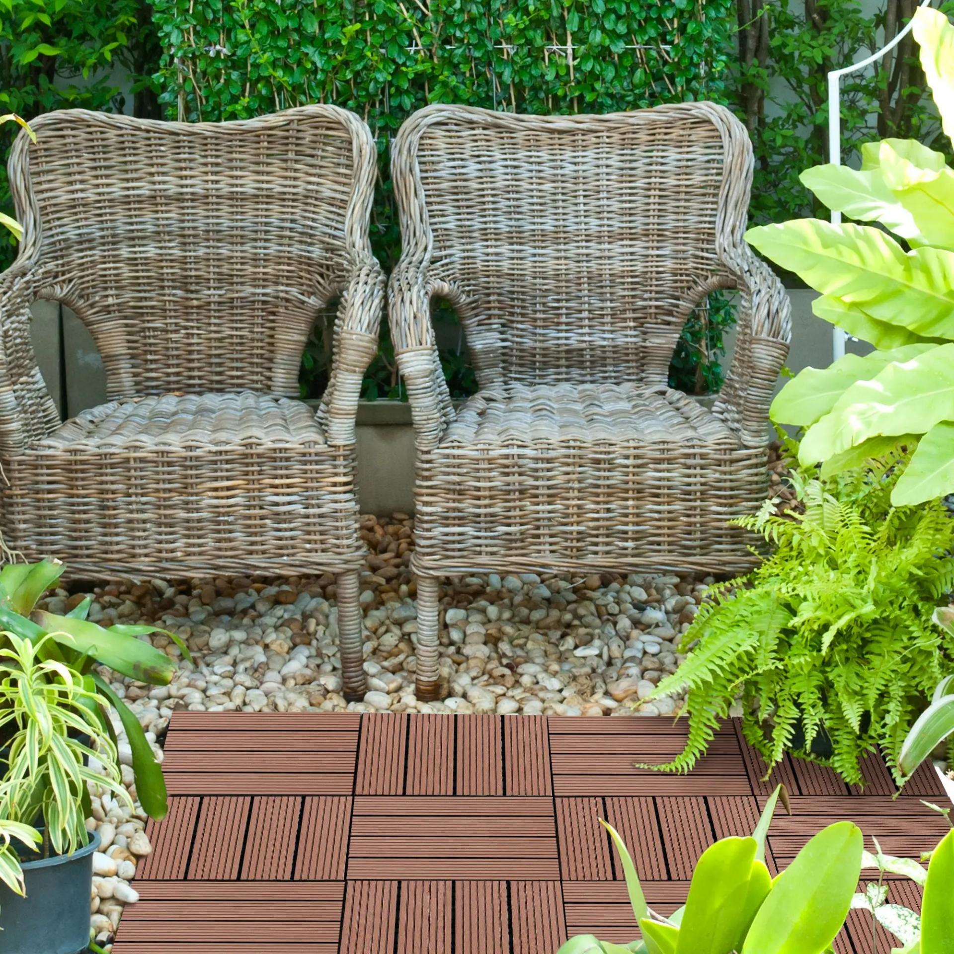 Set de 11 Piezas Baldosas de Exterior 30x30 cm 1 m² Antideslizantes y Resistentes al Clima de Fácil Instalación Marrón