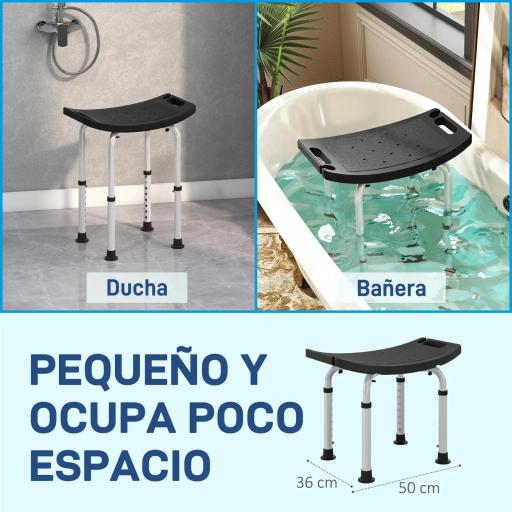 Taburete de Ducha Silla Ducha Personas Mayores con Altura Regulable de Aluminio Antideslizante Carga 135 kg Negro [2]