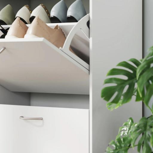 Mueble Zapatero Blanco Zapatero Moderno con 4 Cajones Abatibles para 16-24 Pares de Zapatos para Pasillo 120x24x81 cm [7]