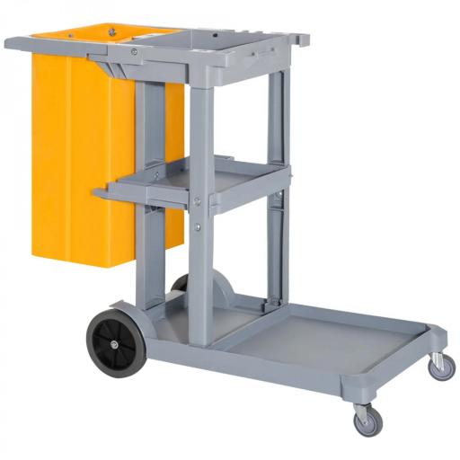 Carro de Limpieza con Bolsa 100L Profesional y Multifuncional para Colectividades Hotel Hostal con 3 Bandejas y 1 Plataforma 121x50,5x96,5 cm Gris y Amarillo [8]