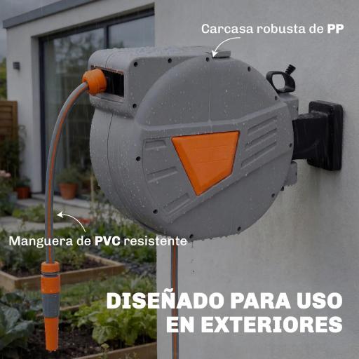 Carrete de Manguera Retráctil 30+2 m con Boquilla de 2 Modos Bloqueo Automático y Retracción Controlada Soporte Naranja [5]