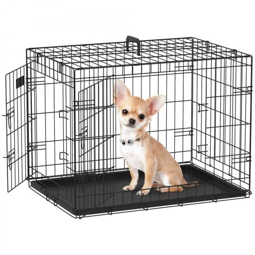 Jaula para Perros Plegable Transportín para Perros con 2 Puertas Bandeja Extraíble y Asa 75x48,5x53 cm Negro [8]