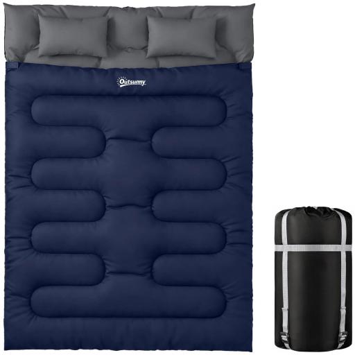 Saco de Dormir Doble para Adultos Tamaño Queen para 2 Personas con 2 Almohadas y Bolsa Transporte Azul Oscuro [9]