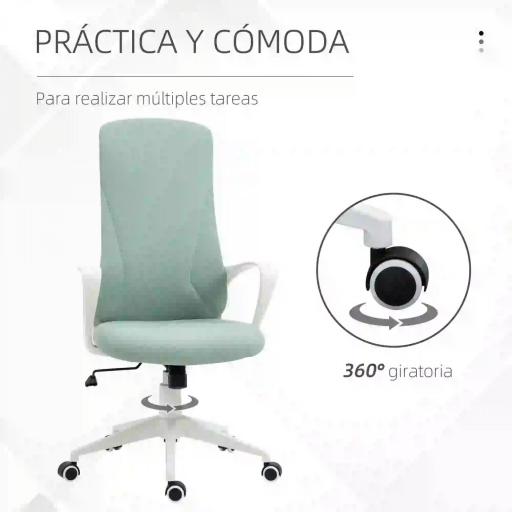 Silla de Oficina Giratoria Altura Ajustable con Reposabrazos Función de Basculante Respaldo Alto 62x56x110-119,5cm Verde [1]