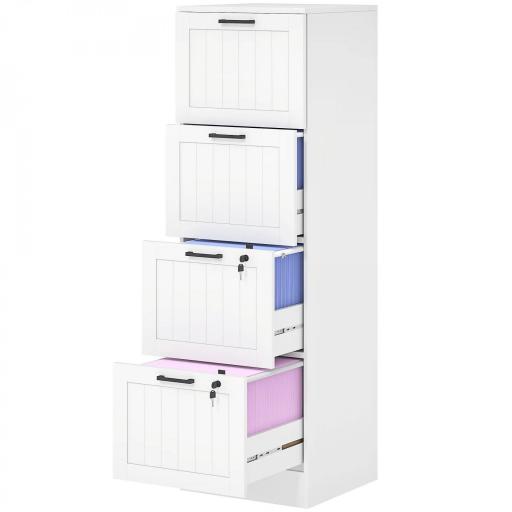 Mueble Archivador con 4 Cajones Cerraduras Carpetas A4 y Carta 40x40x131 cm Blanco [9]